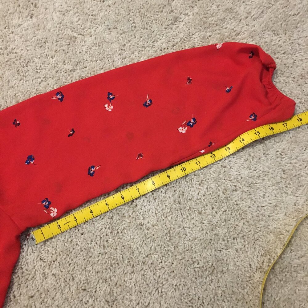Joe Fresh Poppy Red Sheer Floral Blouse Peasant Sleeve V-Neck XL - Picture 16 of 16